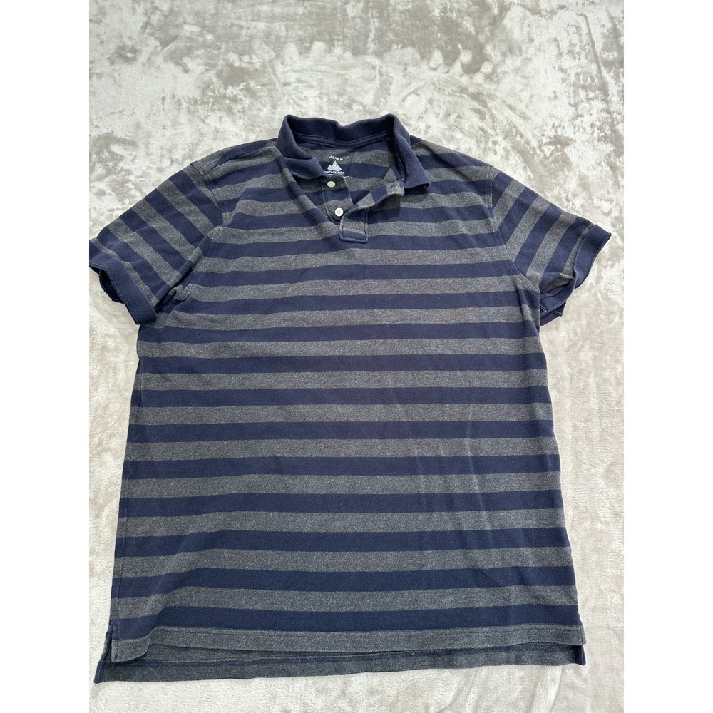 J Crew Vintage Polo Mens Size XL Blue Gray Striped Short Sleeve 100% Cotton